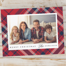Natal Plaid Moderno Foto Personalizada da Família