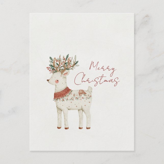 Cartão Postal Natal Rena Minimalista Fofa (Frente)