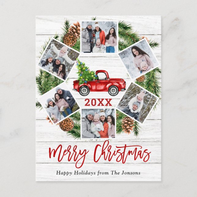Cartão Postal Natal Retro Red Fazenda Feriado 6 Foto (Frente)