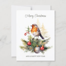 Cartão Postal Natal Robin Pine Baubles