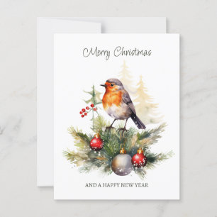 Cartão Postal Natal Robin Pine Baubles