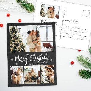 Cartão Postal Natal Rustic Chalkboard 4 Photo Collage