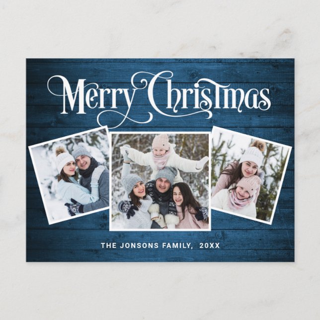 Cartão Postal Natal Rustic Wood 3 FOTO Saudação Feriado (Frente)