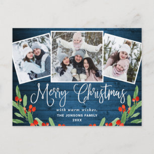 Cartão Postal Natal Rustic Wood 3 FOTO Saudação Feriado