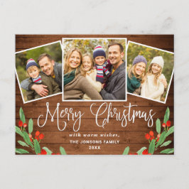Cartão Postal Natal Rustic Wood 3 FOTO Saudação Feriado