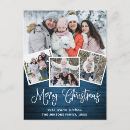 Cartão Postal Natal Rustic Wood 4 PHOTO Saudação Feriado