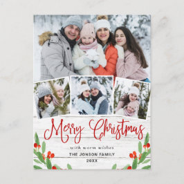 Cartão Postal Natal Rustic Wood 4 PHOTO Saudação Feriado