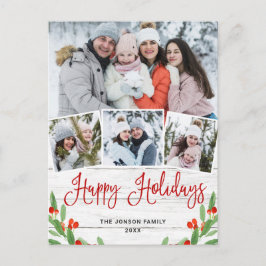 Cartão Postal Natal Rustic Wood 4 PHOTO Saudação Feriado