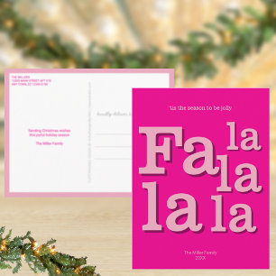 Cartão Postal Natal Simples Minimalista Rosa Vibrante Moderno Fa