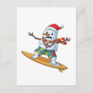 Cartão Postal Natal Surfista Boneco de Neve 2026 Esportes de Fér