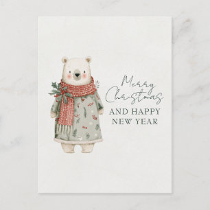 Cartão Postal Natal Urso Polar Aquarela Natal