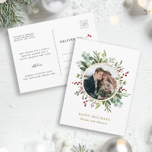 Cartão Postal Natal Verde Botânico Dourado Foto Feriado