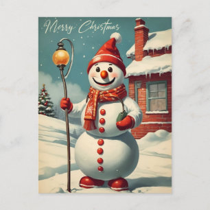 Cartão Postal Natal Vintage Boneco de Neve Férias de Inverno 