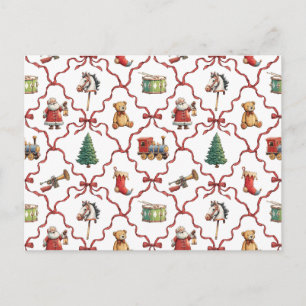 Cartão Postal Natal vintage brinquedos retrô Papai Noel Natal