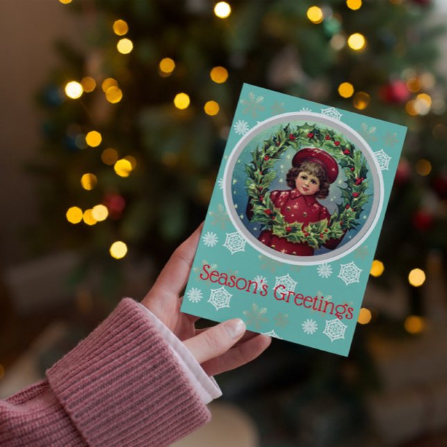 Cartão Postal Natal vintage - Holly Wreath (Criador carregado)