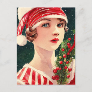Cartão Postal Natal vintage Lady