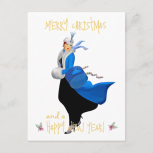 Cartão Postal Natal vintage senhora Feliz Saudação de Natal