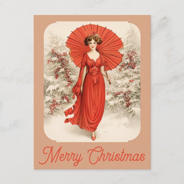 Cartão Postal Natal vintage Vítima de Neve (Frente)