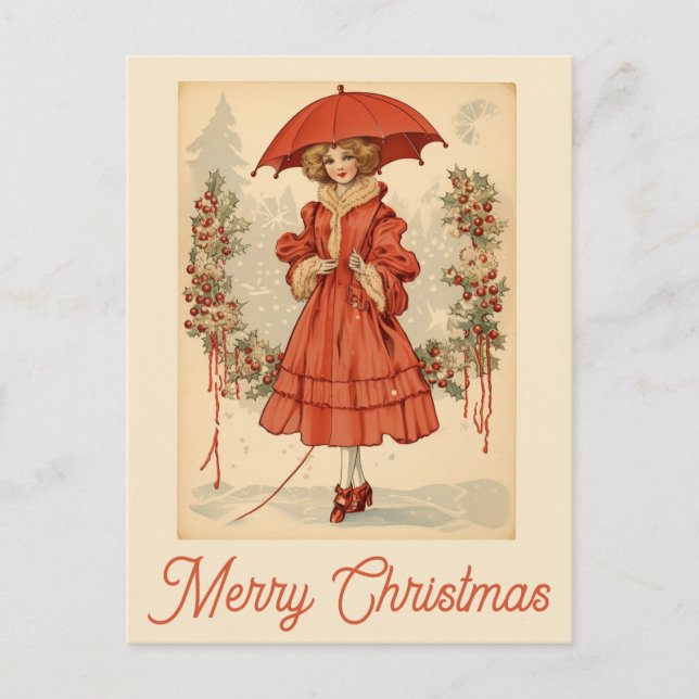 Cartão Postal Natal vintage Vítima de Neve (Frente)