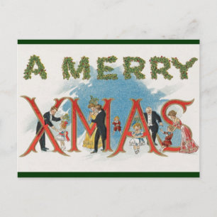 Cartão Postal Natal Vitoriano Antigo, Uma Festa de Natal Alegre