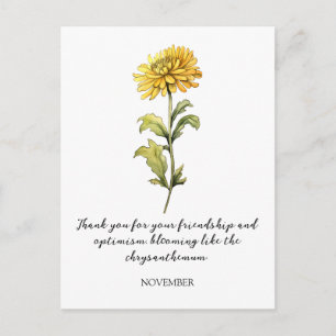 Cartão Postal NATALÍCIO DE NOVEMBRO EM Aquarela FLOR DE CRISÂNTE