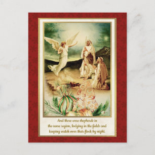 Cartão Postal Natividade Pastores & Anjos Natal Dourado