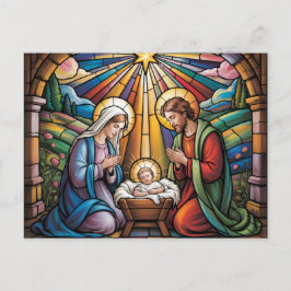 Cartão Postal Nativity Stained Glass Art – Holy Family Christmas