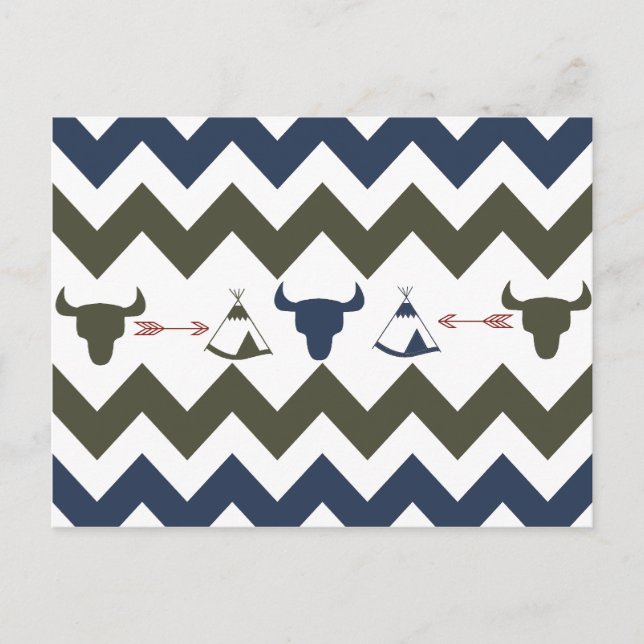 Cartão Postal Nativo Americano Tribal Chevron Skulls Tipi Arrows (Frente)