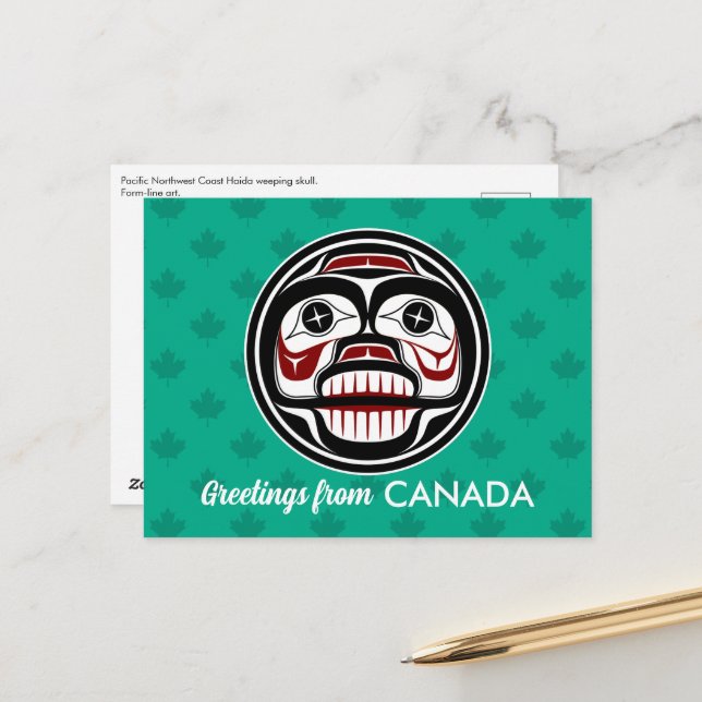 Cartão Postal Nativo Americano Vermelho Negro Haida Art Crânio (Frente/Verso In Situ)