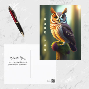 Cartão Postal Nature Brown Owl Trabalho de arte Obrigado