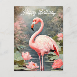 Cartão Postal Nature Lotus Pond Pink Flamingo Vintage
