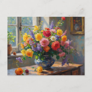 Cartão Postal Natureza Morta Arte Flores em Vaso 