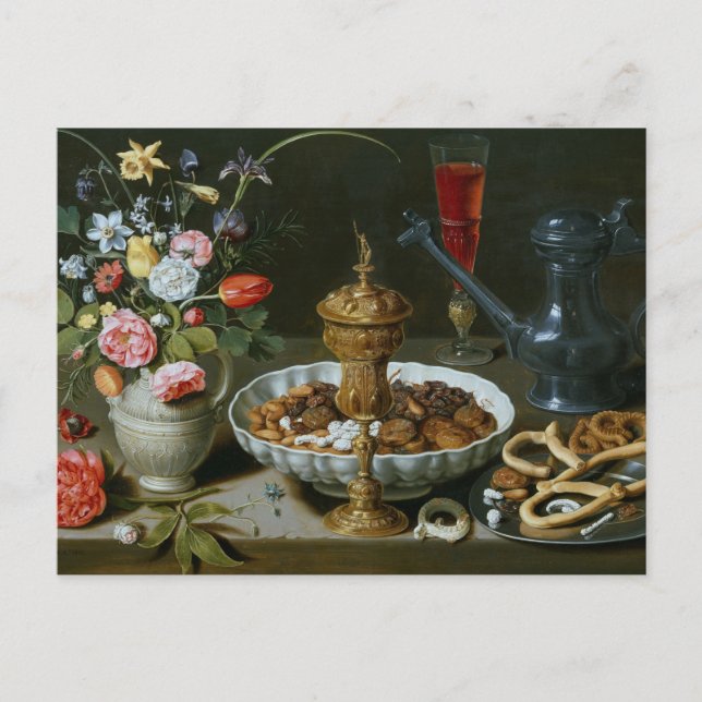 Cartão Postal Natureza Morta Com Flores Cálice por Clara Peeters (Frente)
