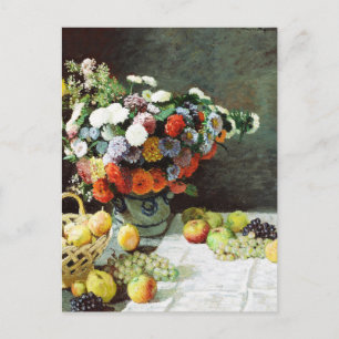 Cartão Postal Natureza Morta com Flores e Frutas por Claude Mone