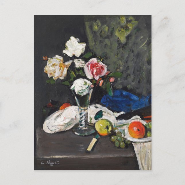 Cartão Postal Natureza Morta com Frutas e Rosas | George Leslie  (Frente)