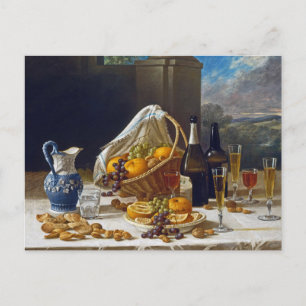 Cartão Postal Natureza-morta de Arte Fina Vintage com Vinho e Fr