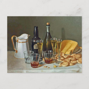 Cartão Postal Natureza-morta de arte fina vintage com vinho e qu