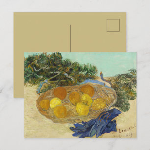 Cartão Postal Natureza Morta de Laranjas Limões Luvas Azuis de V