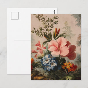 Cartão Postal Natureza-morta floral vintage com flores tropicais