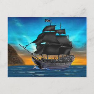 CARTÃO POSTAL NAU PIRATA AO PÔR DO SOL