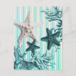 Cartão Postal náutica stripes aqua marisco azul