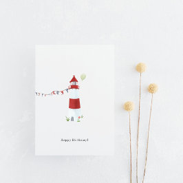 Cartão Postal Nautical Lighthouse Beach Happy Birthday Balloon