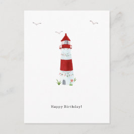 Cartão Postal Nautical Lighthouse Beach Happy Birthday Seagulls