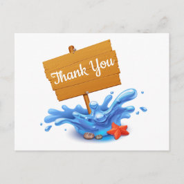 Cartão Postal Náutico Obrigado Ocean Waves Blue Summer Casamento