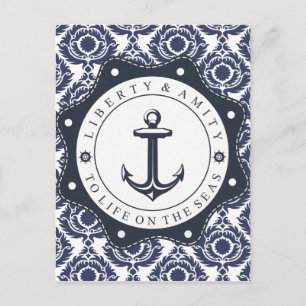 Cartão Postal Nautico y damasco y blanco