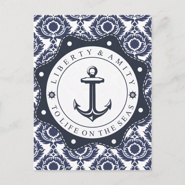 Cartão Postal Nautico y damasco y blanco (Frente)