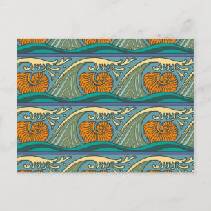 Cartão Postal Nautilus Seashell Pattern Nouveau