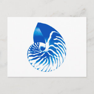 Cartão Postal Nautilus shell - azul de cobalto e branco