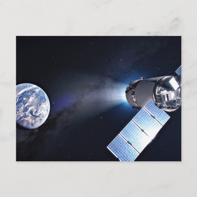 Cartão Postal Nave Espacial Dragon Xl Com Planeta Terra à Distân (Frente)