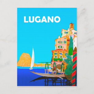 Cartão Postal Navegação no lago Lugano, verão na Suiça